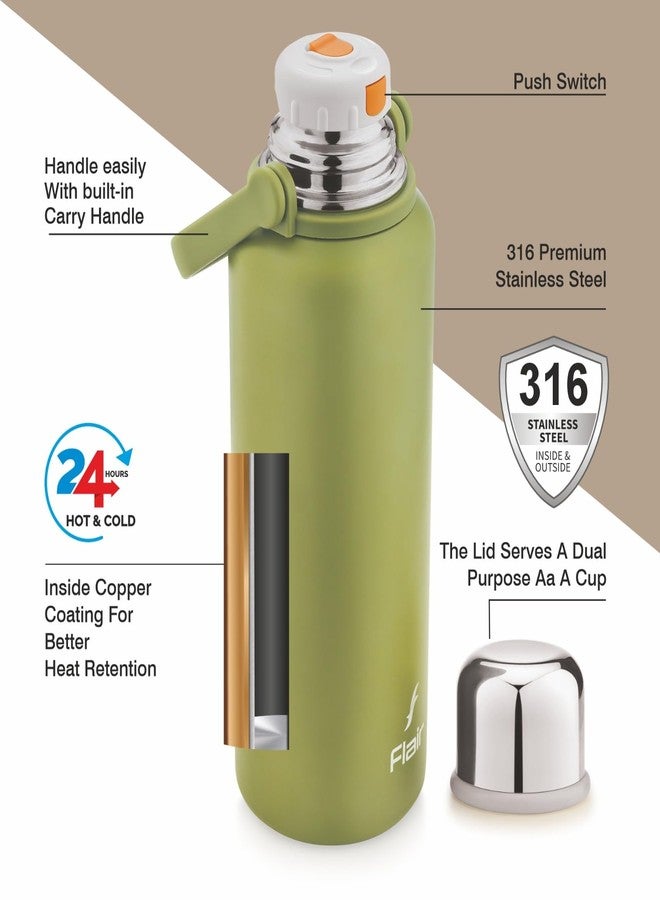 Flair Drip Thermosteel Vacuum Insulated Steel Bottle (1500 ml, Green) | Upto 24 Hours Hot and Cold | Leakproof, BPA-Free, Tough & Durable, Tea Flask, Coffee, Travel Bottle, Gym - Image 2